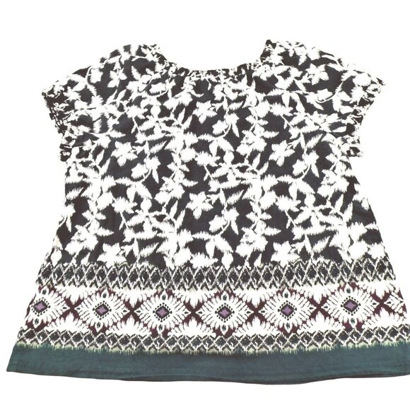 Sonoma Womans Blouse Top Gathered Neckline Button Front Gray White size L JH1053 - Picture 2 of 5